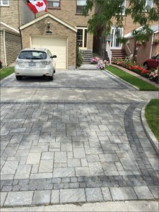 Two Color Stone Interlock Driveway and Front Walkway